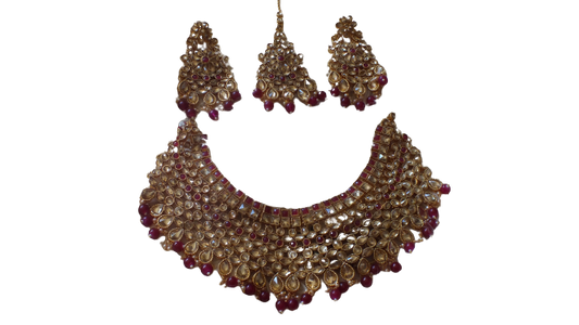 Red stone work necklace set